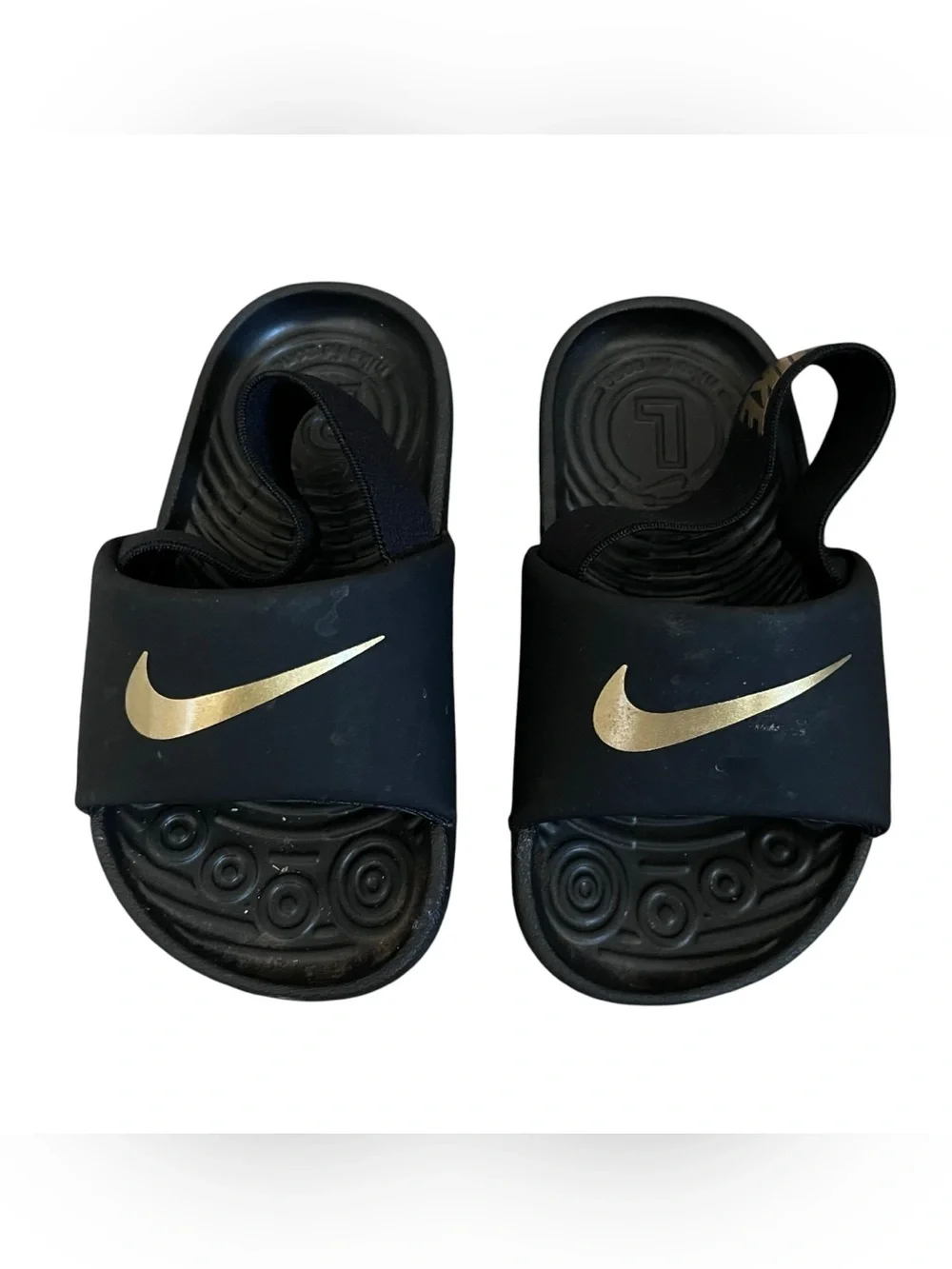 Nike Toddler Kawa Slide TD Black Metallic Gold Size 6C BV1094-003 Slip On